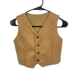 Old Money Tailored Cropped Vest Camel Brown Button Front Jr Womens XS